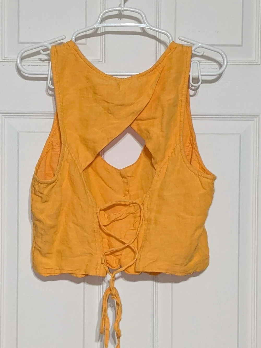 Free People Riesling Cropped Linen Vest Top Yellow Orange Lg